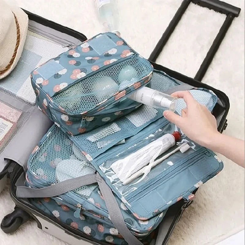 OrgaWise Trousse de Toilette Femme Pliable Étanche, Portable Trousse de Toilette Multifonction, Envoyer Un Joli Petit Sac (Daisy Bleu)