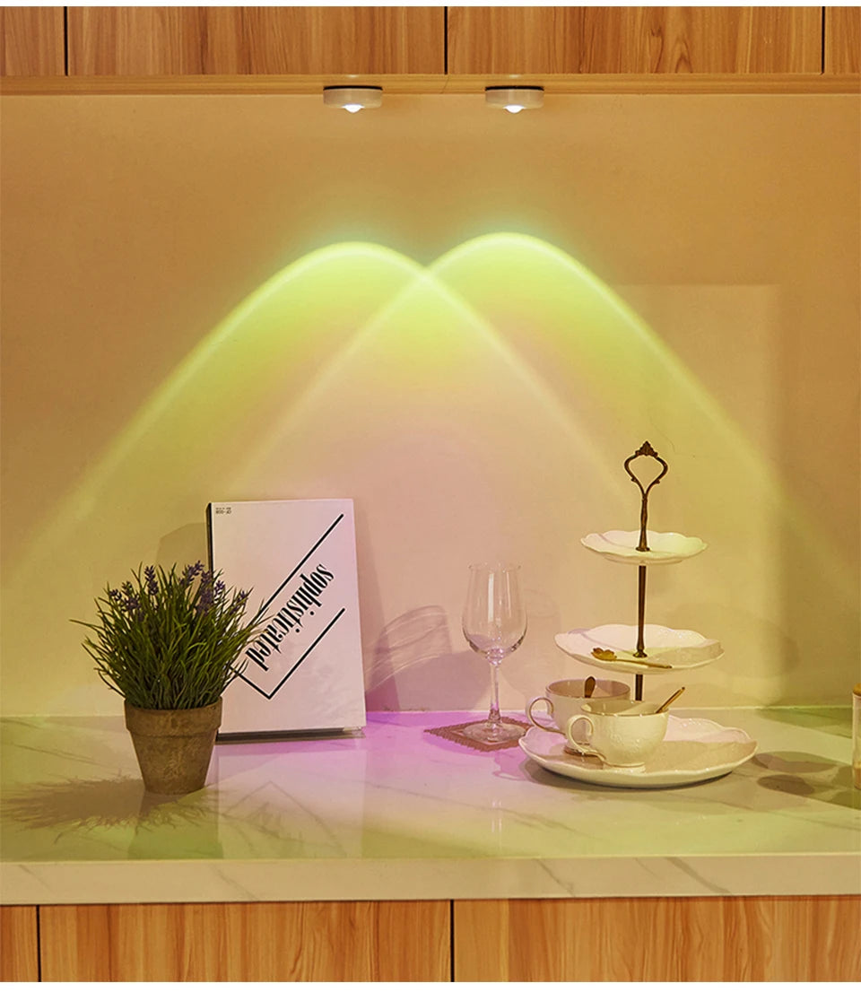 Lampe de coucher de soleil sans fil Veilleuse Projecteur Deoration Maison Applique Murale Lumières Pour Salle Cuisine Armoire D’affichage