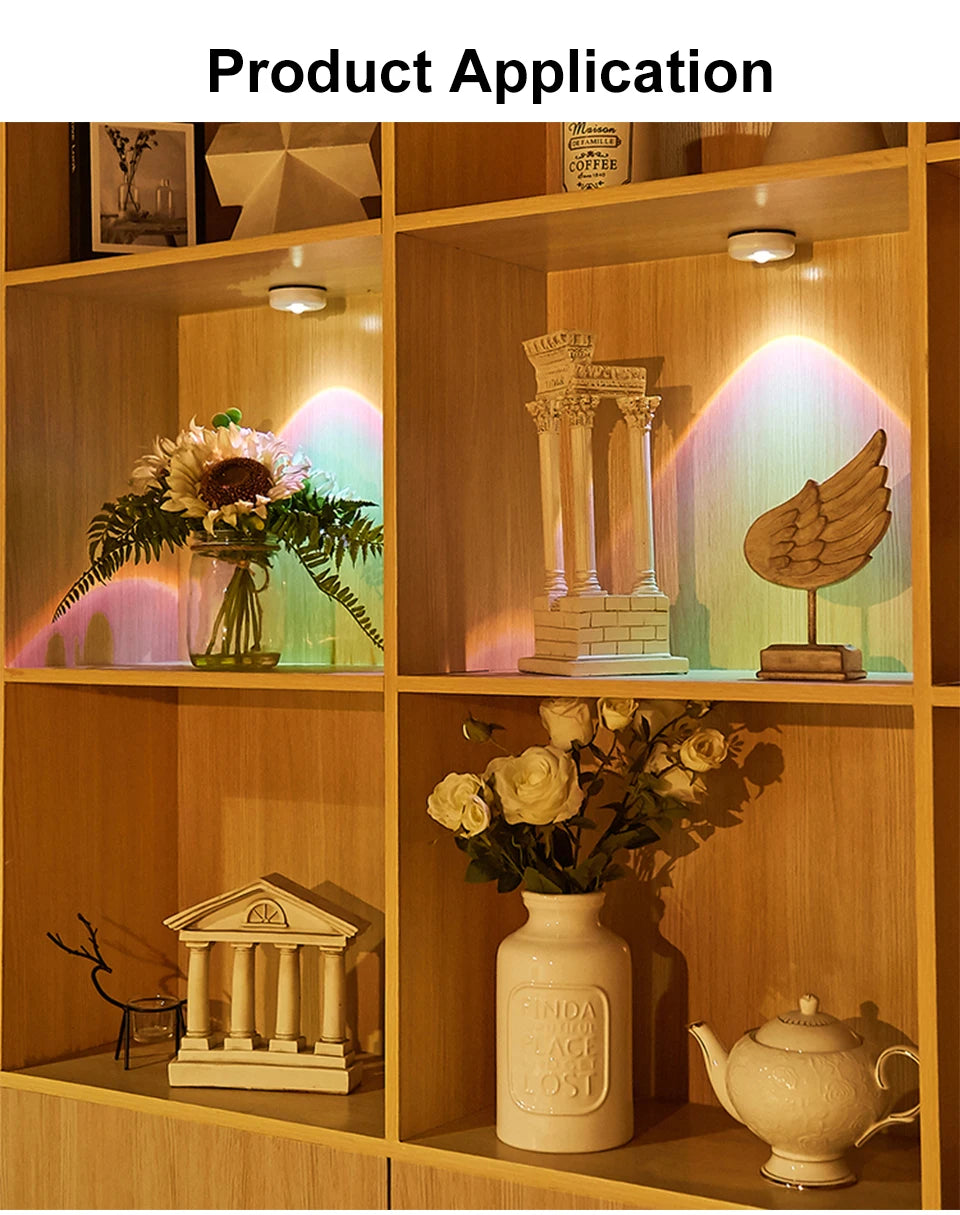 Lampe de coucher de soleil sans fil Veilleuse Projecteur Deoration Maison Applique Murale Lumières Pour Salle Cuisine Armoire D’affichage