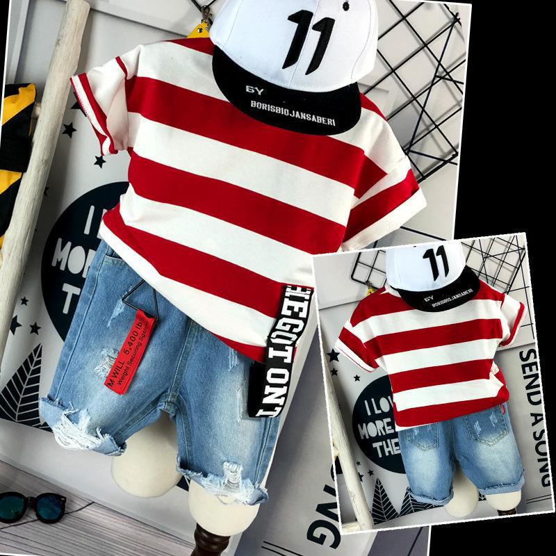 ensemble-de-2-pieces-pour-garcons-bebes-t-shirt-a-manches-courtes-et-short-decontracte-vert-pas-cher-jeans-rouge