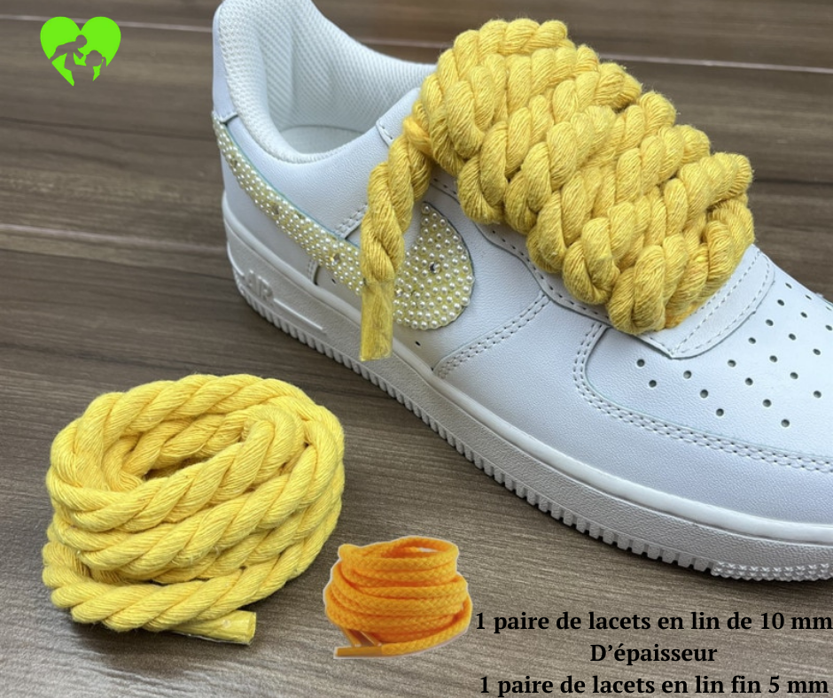 lacets-en-coton-et-lin-torsade-pour-fille-2-pieces-jaune