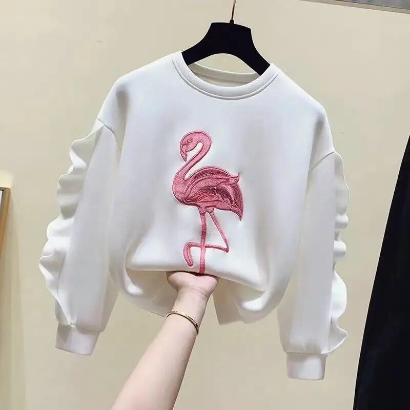 pull-pour-fille-blanc-flamant-rose