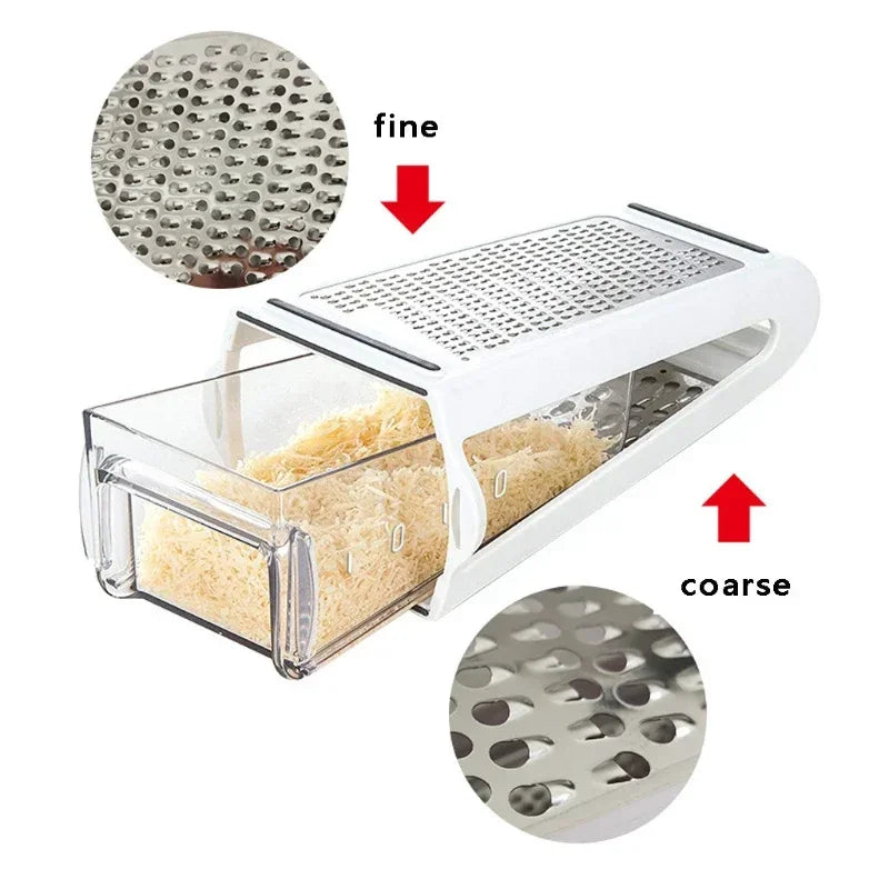Râpe à Fromage Manuelle, Boîte Râpeuse Cuisine Dispose Conception Deux Côtés Filaments Fins émincés Grossiers Tranchant Acier Inoxydable Pâte Aliments Dur Gingembre Chocolat Muscade Truffe