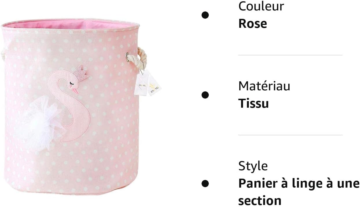 Znvmi Paniers à Linge Pliable Grand Bac de Rangement en Tissu Corbeille à Linge pour Organiser Chambre d'enfants, Jouets, Vêtement - Cygne/Rose