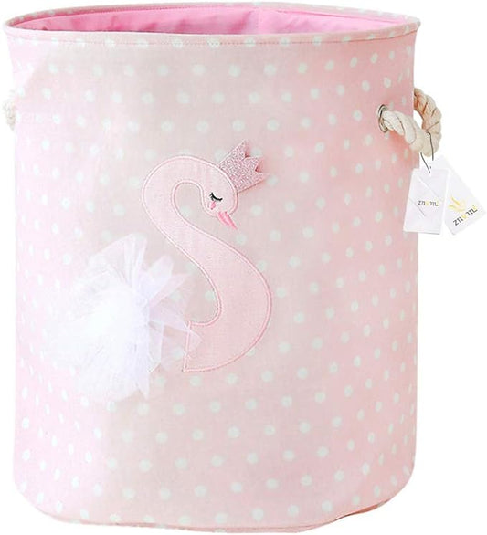 Znvmi Paniers à Linge Pliable Grand Bac de Rangement en Tissu Corbeille à Linge pour Organiser Chambre d'enfants, Jouets, Vêtement - Cygne/Rose