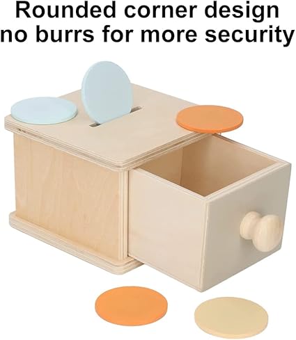 BlueXP Jouets Montessori 1 an Jouet de Boîte à Monnaie en Bois Montessori Object Boîte Permanente pour Enfants Boîte à Monnaie Montessori avec des Pièces Plus épaisses pour éducatif pour Votre Bébé