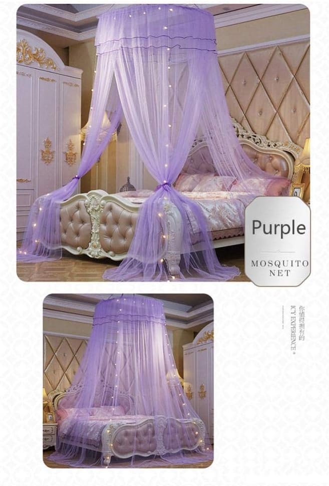 Moustiquaire Bretonne Luxueuse de Style Princesse, Tissu en Maille de Dentelle Polyester, pour Décoration de Maison, Chambre à Coucher de Bébé et Adulte Violet