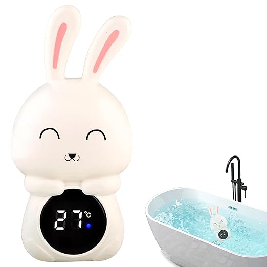 Thermomètre de bain numérique pour bébé, thermomètre de bain avec écran tactile LED, thermomètre de bain lapin pour enfants et bébés pour mesurer la température de l'eau et jouer dans la baignoire Blanc