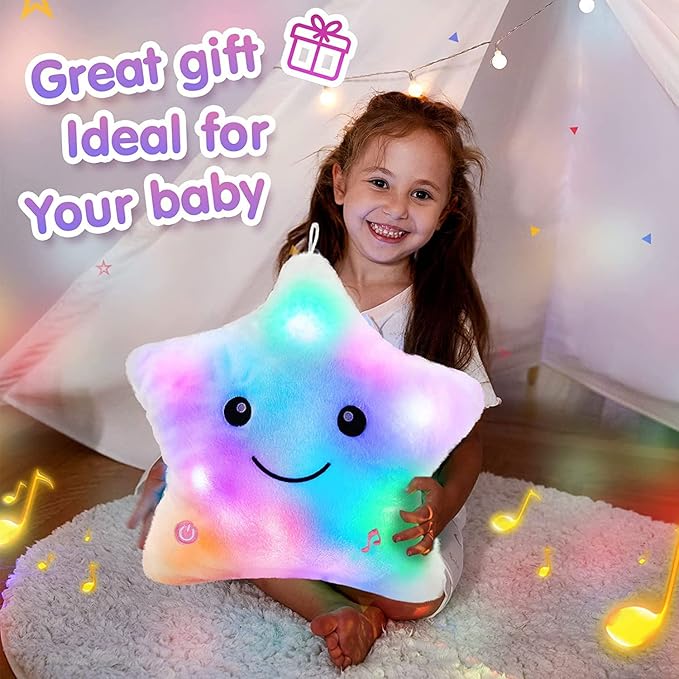 Shengruili Peluche Coussin, LED étoiles Oreiller Peluche Coussin, Coussins Peluche pour Enfants, Coussin Lumineux, Coussin Lumineuses, Peluche Douce Coussin, Coussin en Super Doux, Coussin Décoratif 40*35