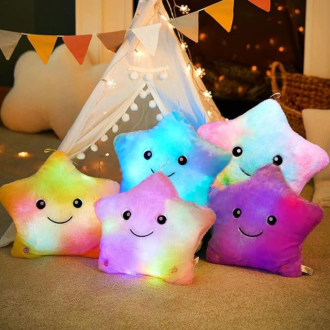 Shengruili Peluche Coussin, LED étoiles Oreiller Peluche Coussin, Coussins Peluche pour Enfants, Coussin Lumineux, Coussin Lumineuses, Peluche Douce Coussin, Coussin en Super Doux, Coussin Décoratif 40*35