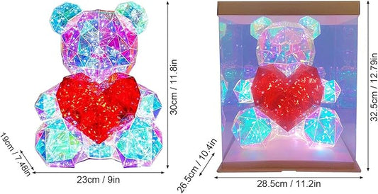 Maciun Ours éclairé, Ours illuminé - Ours LED Tenant Un cœur Rouge | Lampe de Table, Cadeau Unique pour la Saint-Valentin, Anniversaire et Anniversaire pour Petite Amie, Amoureuse