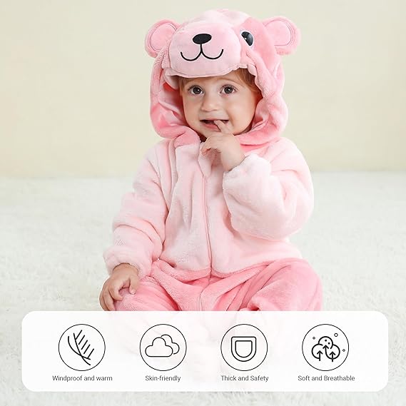 Combinaison BéBé d'hiver Animal Barboteuses Manteau à Capuche Enfants Pyjama Jumpsuit pour Fille  Ours