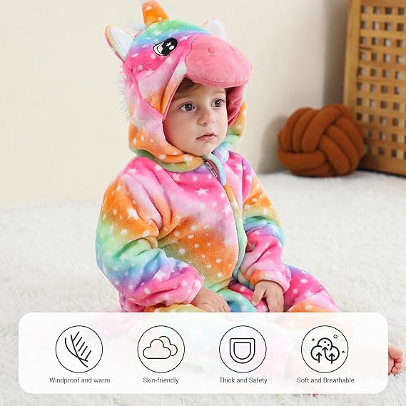 Barboteuse d'Hiver pour Bébé Garçon et Fille, Combinaison à Capuche, Tenue d'Hiver, Fille, Licorne