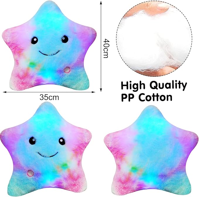 Shengruili Peluche Coussin, LED étoiles Oreiller Peluche Coussin, Coussins Peluche pour Enfants, Coussin Lumineux, Coussin Lumineuses, Peluche Douce Coussin, Coussin en Super Doux, Coussin Décoratif 40*35