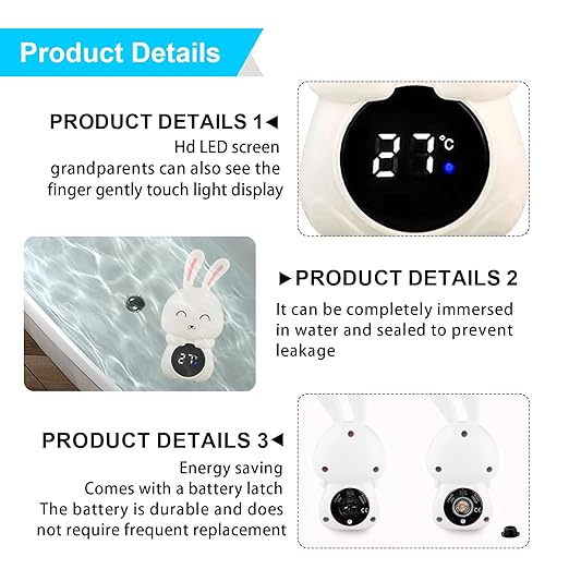 Thermomètre de bain numérique pour bébé, thermomètre de bain avec écran tactile LED, thermomètre de bain lapin pour enfants et bébés pour mesurer la température de l'eau et jouer dans la baignoire Blanc