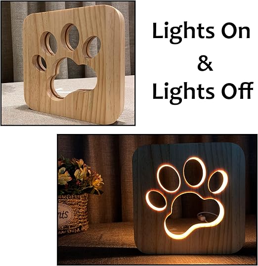 Vagasi Veilleuse LED en bois USB 3D Kawaii Lampe de table Décoration Chambre à Coucher Cadeau Anniversaire Noël Pour Enfants Bébé, Patte de chat