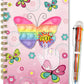 GINMLYDA Pop Journal Intime Fille avec Stylo, 21x14,5cm 80 Feuilles Ligné Papillon Fidget Cahier Enfant avec 6-en-1 Stylos à Multicolores Spirale Carnet Secret Fille Dessiner Cadeau Fille 6-10 Ans