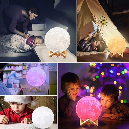 Lampe Lune 3D  15 CM 7 Couleurs Veilleuse LED USB Rechargeable Veilleuse Lune pour Chambre Cadeau Noël