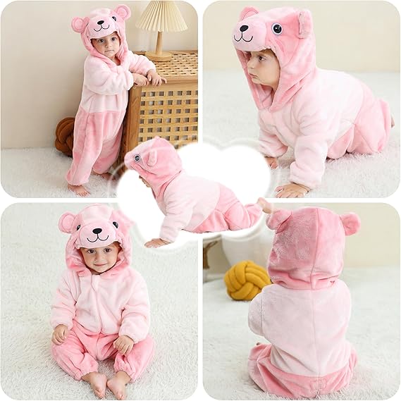 Combinaison BéBé d'hiver Animal Barboteuses Manteau à Capuche Enfants Pyjama Jumpsuit pour Fille  Ours