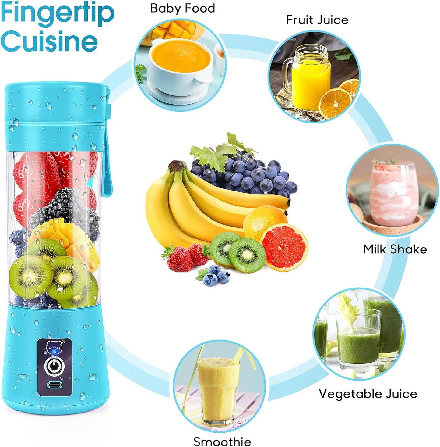 Blender Portable Fresh Juice Blender Mixeur Smoothie USB Rechargeable Mixer Blender pour Fresh Juice Smoothie Shakes Bébé Presse Fruits Portatif de Voyage à Domicile (Blue)