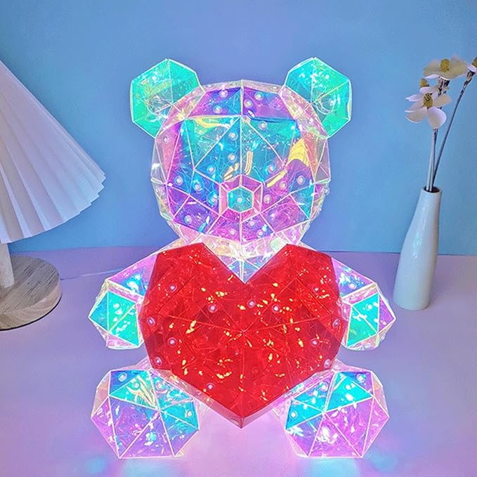 Maciun Ours éclairé, Ours illuminé - Ours LED Tenant Un cœur Rouge | Lampe de Table, Cadeau Unique pour la Saint-Valentin, Anniversaire et Anniversaire pour Petite Amie, Amoureuse