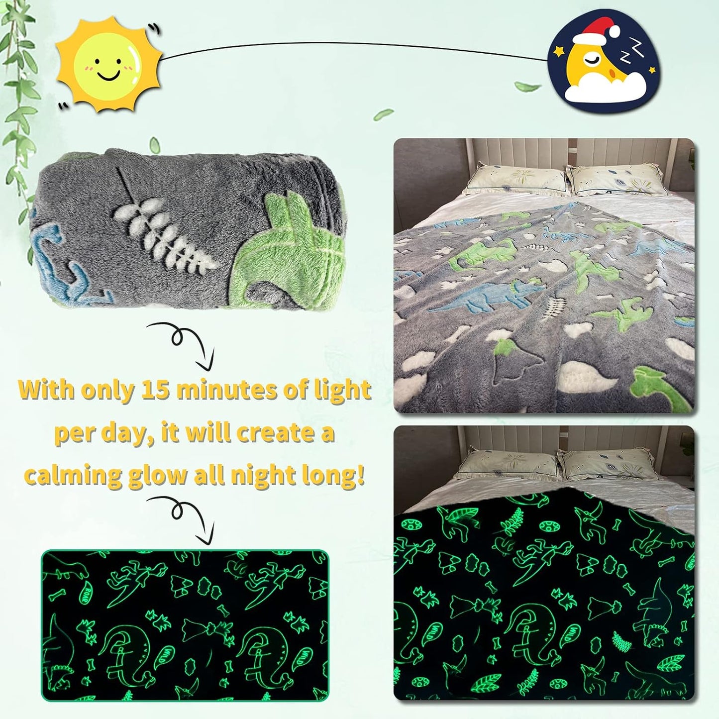 Lumineux  Dinosaure Jeter Couverture Pour Filles Garçons Peluche Flanelle Couverture Arbre de Noël Briller Dans Le Noir Super Doux