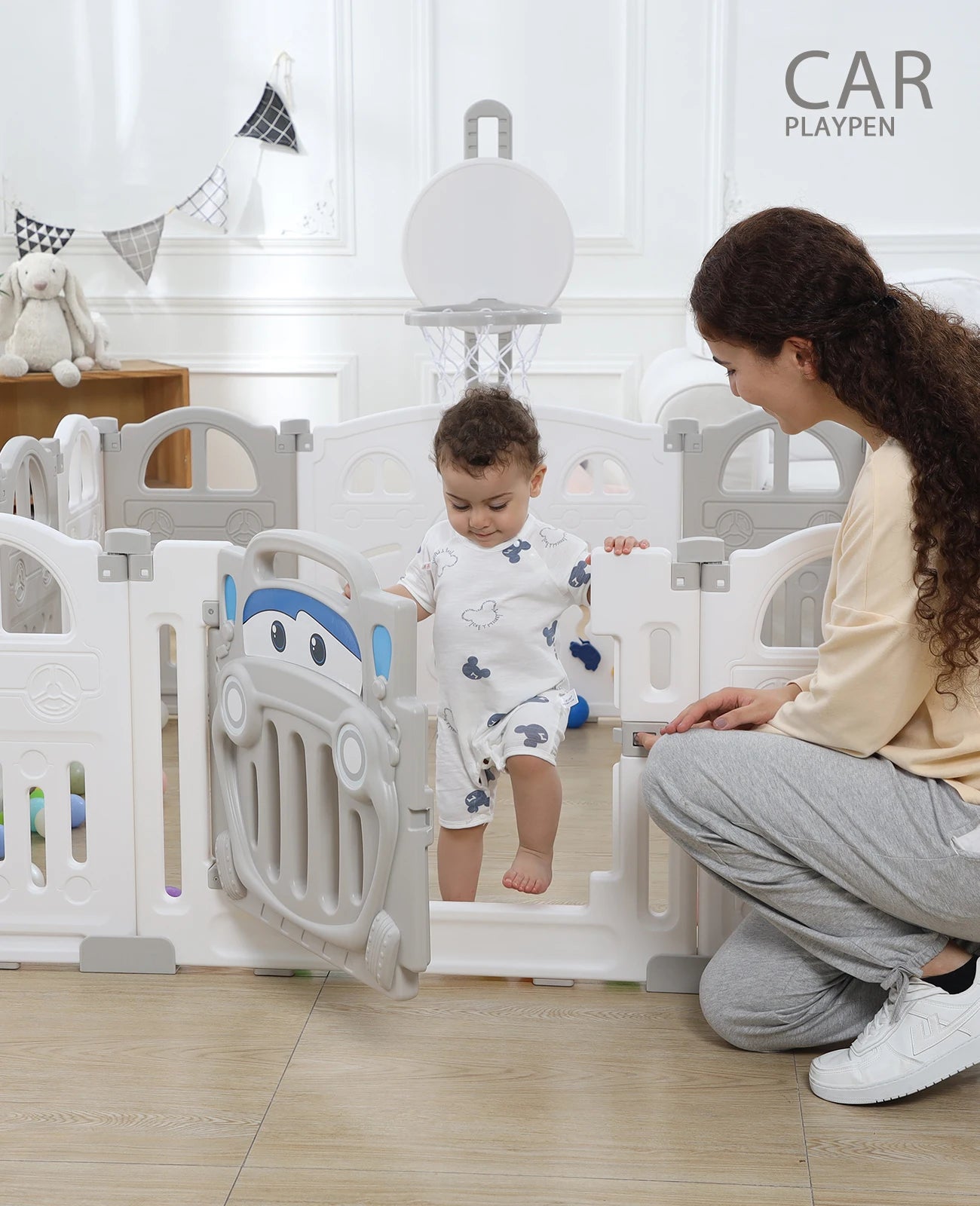 UBRAVOO-Parc pliable pour bébé avec panier de basket-ball, clôture de stylo de jeu pour tout-petits et bébés, 14 panneaux, 50 pièces; meilleur cadeaux