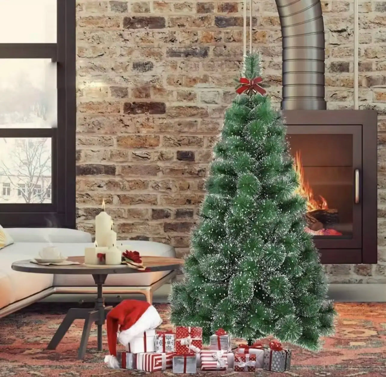 ARBRE DE NOËL, PVC Matériau aiguille de pin, vert avec de la neige, Décoration de Noël