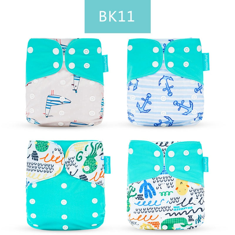 Happyflute 2022 New Fashion Style Baby Nappy 4pcs/set Diaper Cover Waterproof&amp;Reusable Cloth Diaper