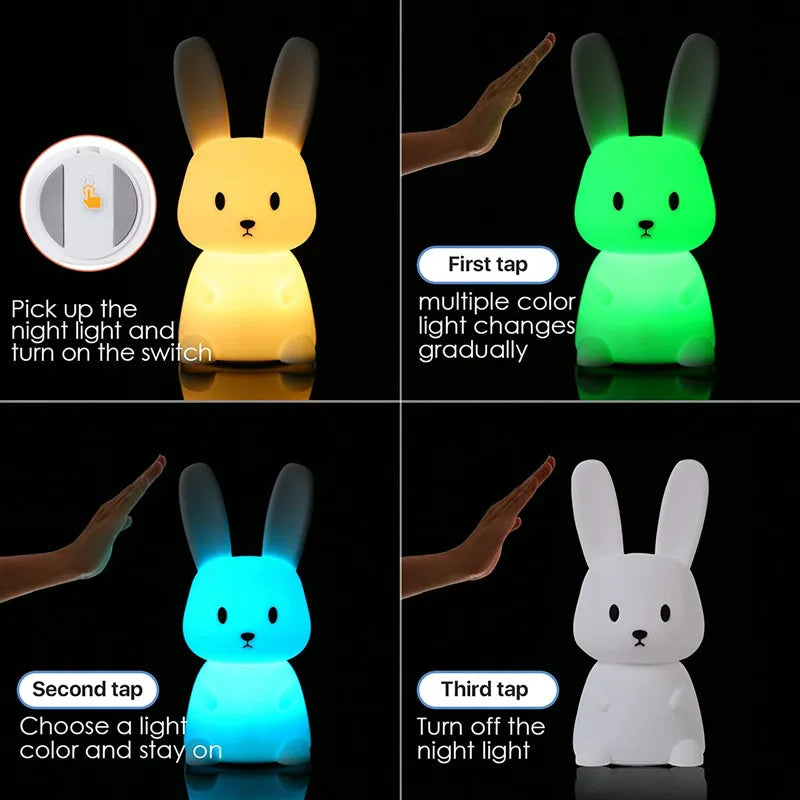 Veilleuse lapin en silicone pour chambre d'enfant, lampe lapin mignonne, cadeaux pour filles et garçons