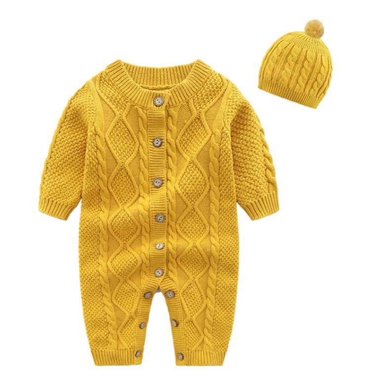 Ensemble Grenouillère Et Bonnet À Manches Longues Pour Bébé, Tenue De Body Boutonnée En Tricot