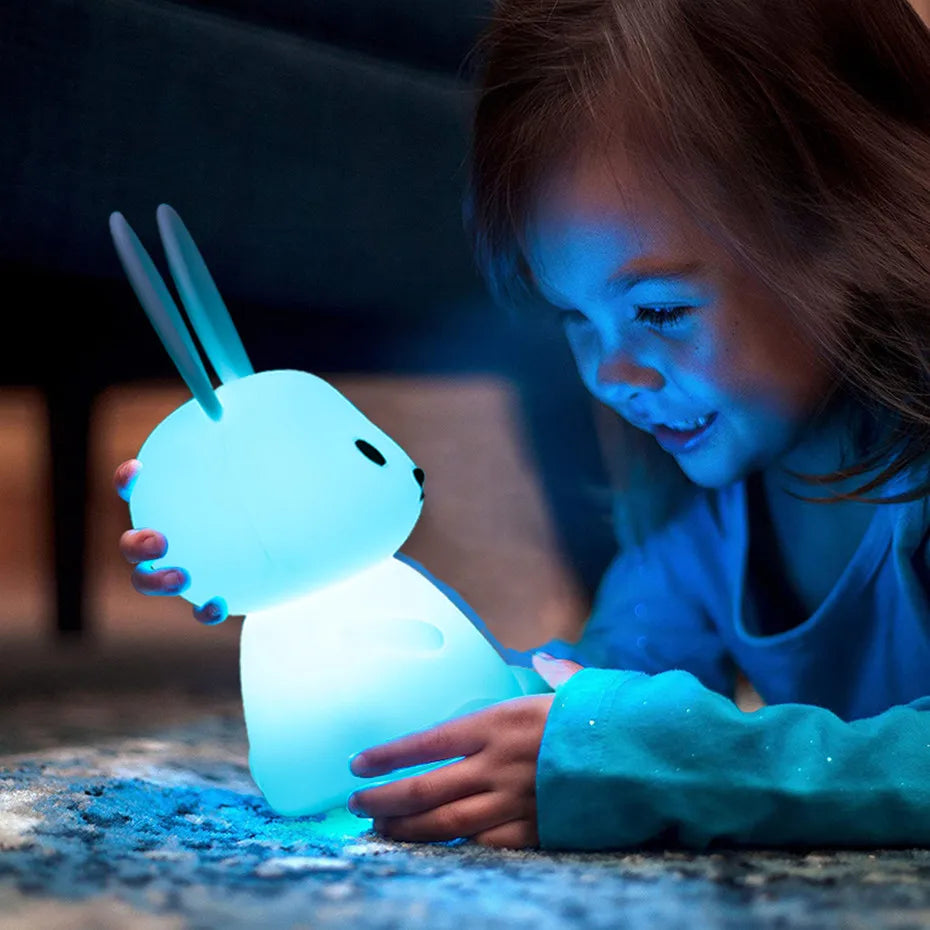 Veilleuse lapin en silicone pour chambre d'enfant, lampe lapin mignonne, cadeaux pour filles et garçons