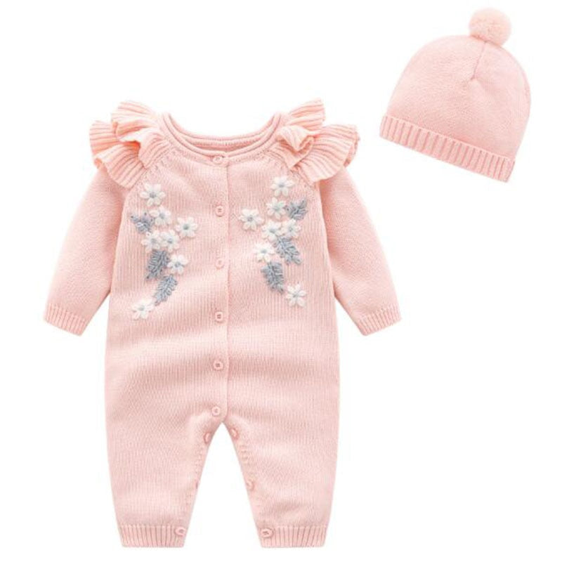 Ensemble Grenouillère Et Bonnet À Manches Longues Pour Bébé, Tenue De Body Boutonnée En Tricot