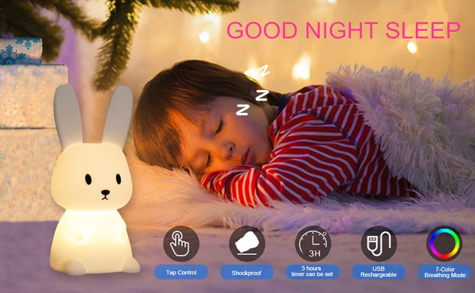 Veilleuse lapin en silicone pour chambre d'enfant, lampe lapin mignonne, cadeaux pour filles et garçons