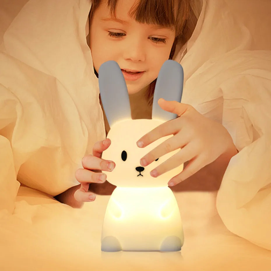 Veilleuse lapin en silicone pour chambre d'enfant, lampe lapin mignonne, cadeaux pour filles et garçons