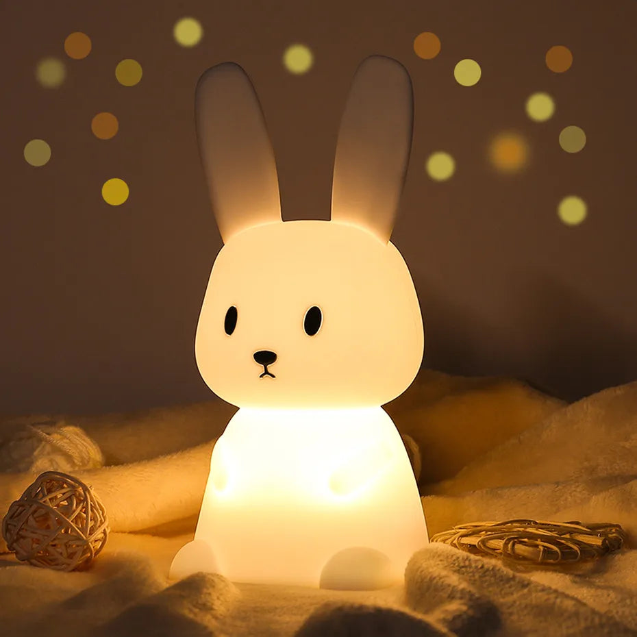 Veilleuse lapin en silicone pour chambre d'enfant, lampe lapin mignonne, cadeaux pour filles et garçons