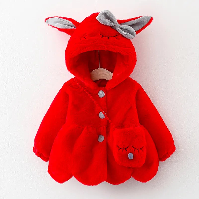 Manteau Peluche En Capuche Avec Sac à Main Dessin Lapin