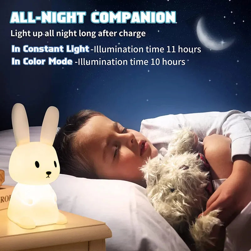 Veilleuse lapin en silicone pour chambre d'enfant, lampe lapin mignonne, cadeaux pour filles et garçons