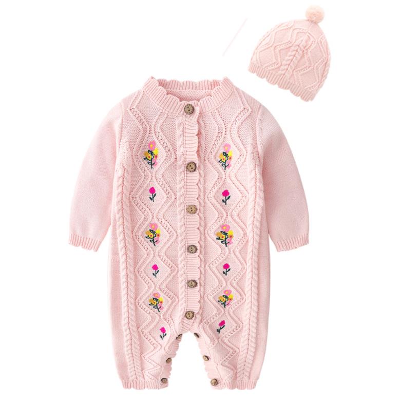 Ensemble Grenouillère Et Bonnet À Manches Longues Pour Bébé, Tenue De Body Boutonnée En Tricot