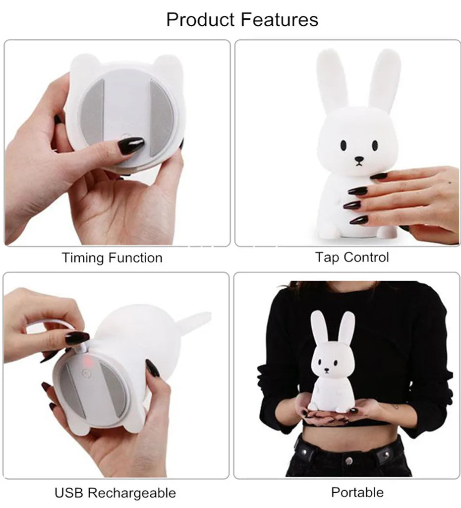 Veilleuse lapin en silicone pour chambre d'enfant, lampe lapin mignonne, cadeaux pour filles et garçons