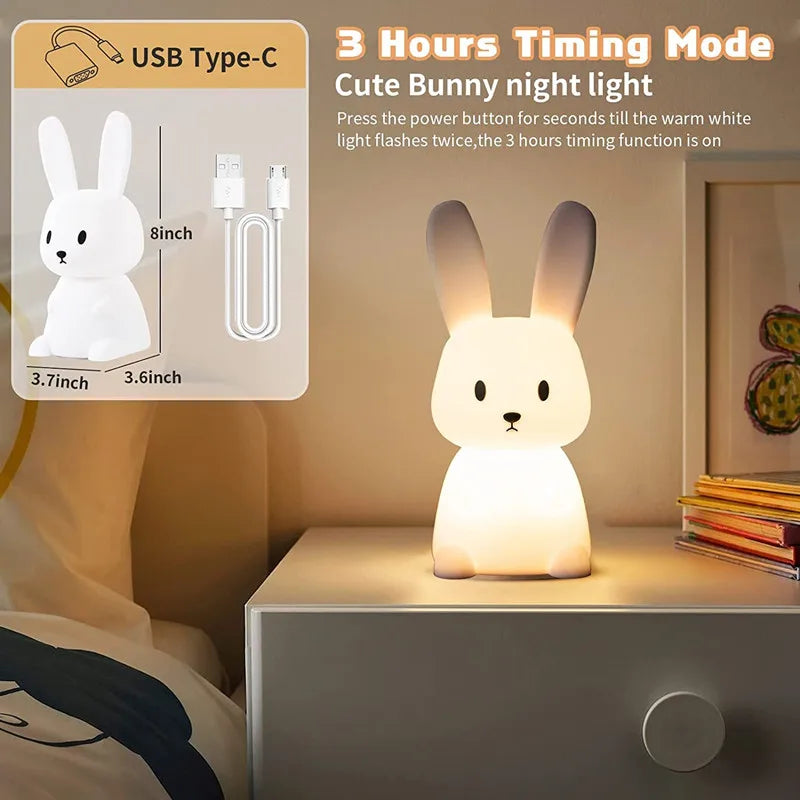 Veilleuse lapin en silicone pour chambre d'enfant, lampe lapin mignonne, cadeaux pour filles et garçons