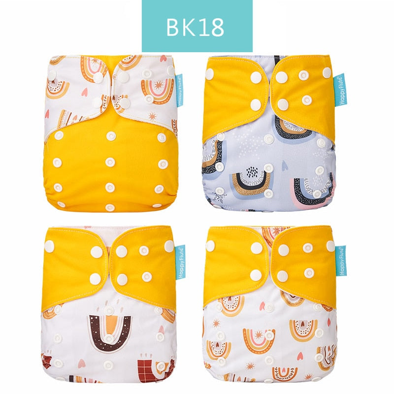 Happyflute 2022 New Fashion Style Baby Nappy 4pcs/set Diaper Cover Waterproof&amp;Reusable Cloth Diaper