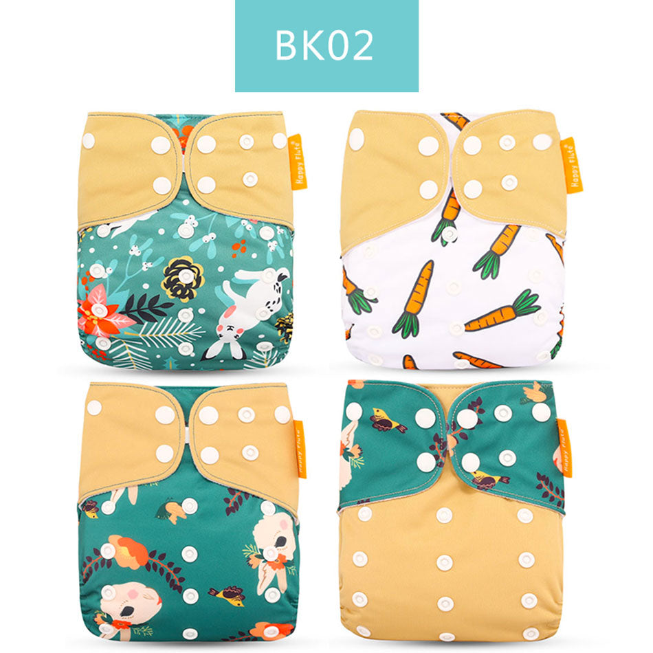 Happyflute 2022 New Fashion Style Baby Nappy 4pcs/set Diaper Cover Waterproof&amp;Reusable Cloth Diaper