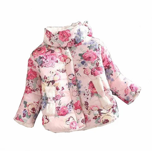 Bébé filles Vêtements d’extérieur Veste de fleur d’hiver Enfants Manteau rembourré en coton