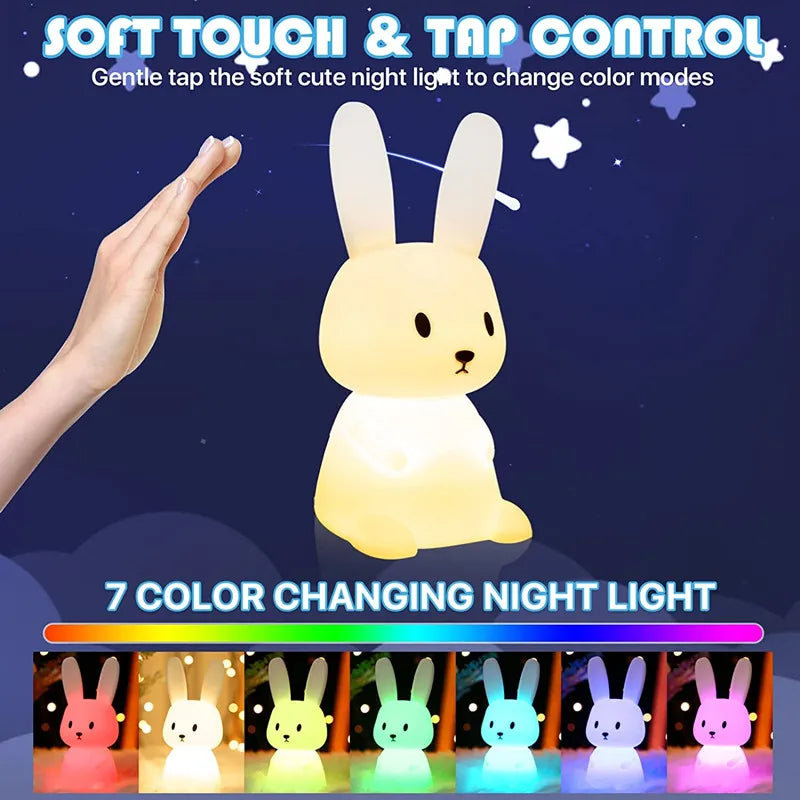 Veilleuse lapin en silicone pour chambre d'enfant, lampe lapin mignonne, cadeaux pour filles et garçons