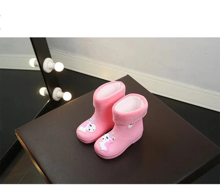 Bottes de Pluie en Caoutchouc pour Fille, Chaussures Chaudes en PVC 26 au 30, Rose