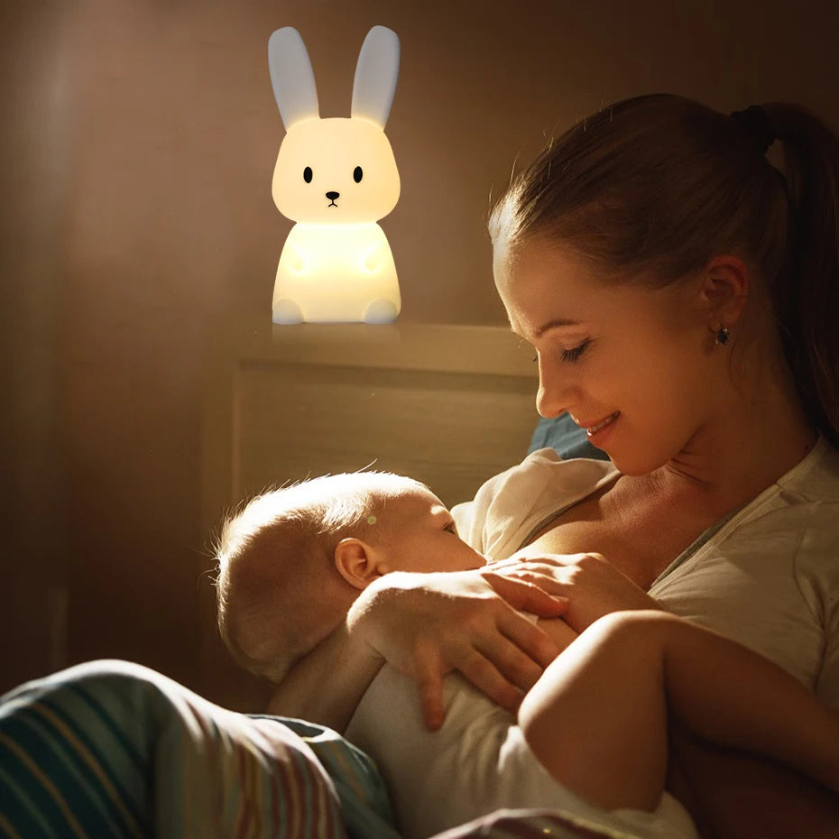 Veilleuse lapin en silicone pour chambre d'enfant, lampe lapin mignonne, cadeaux pour filles et garçons