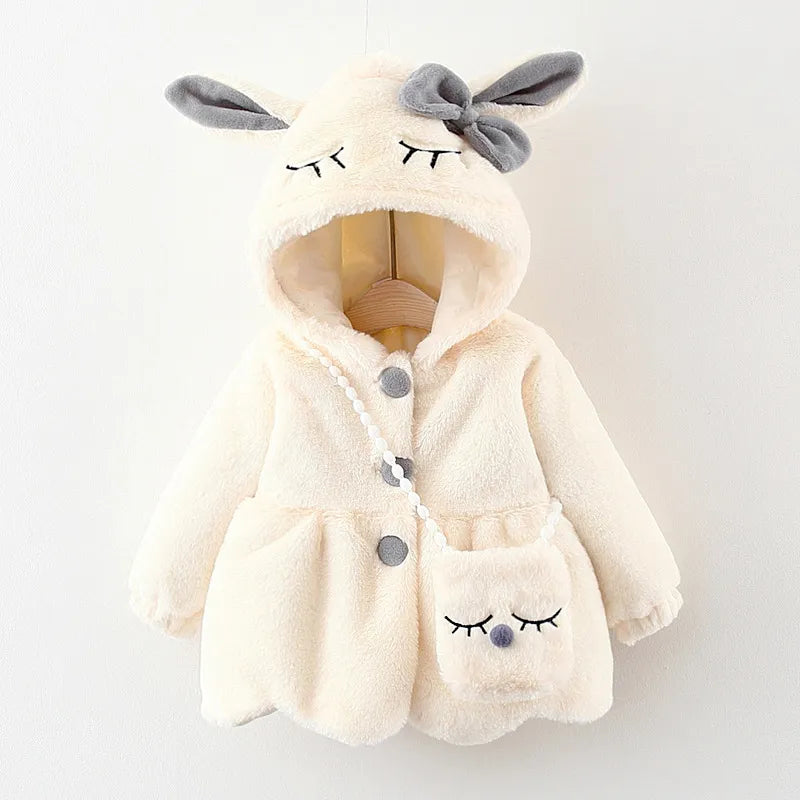 Manteau Peluche En Capuche Avec Sac à Main Dessin Lapin