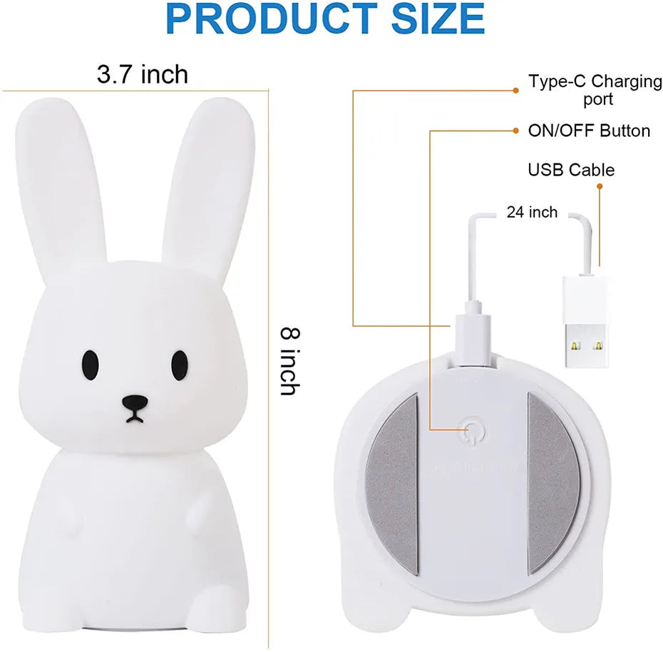 Veilleuse lapin en silicone pour chambre d'enfant, lampe lapin mignonne, cadeaux pour filles et garçons