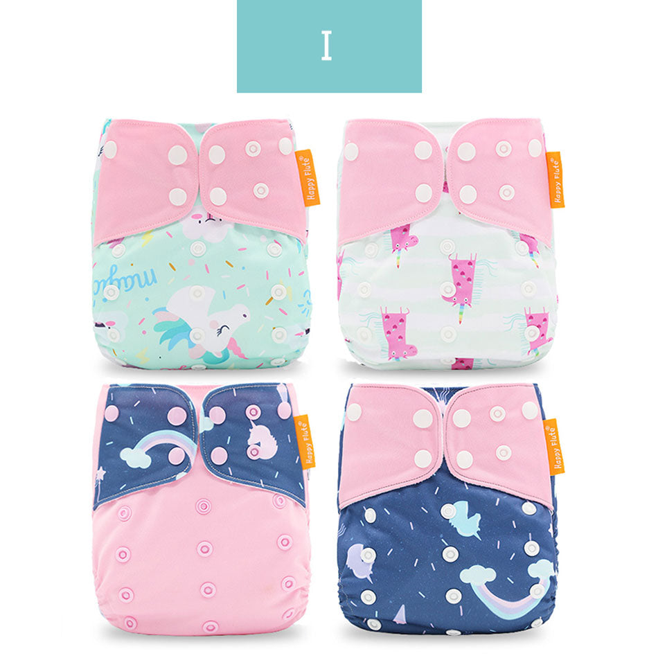 Happyflute 2022 New Fashion Style Baby Nappy 4pcs/set Diaper Cover Waterproof&amp;Reusable Cloth Diaper